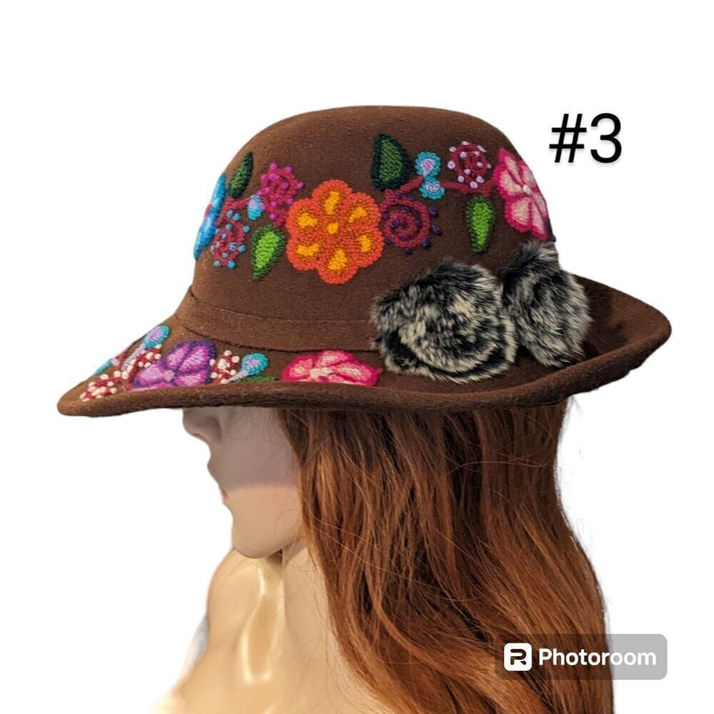 Handmade embroidered sheep wool peruvian brown hat/Andean hat/summer - Picture 3 of 3